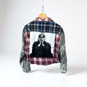 Tupac Patchwork Plaid Cropped Flannel Shirt Jacket - Multi